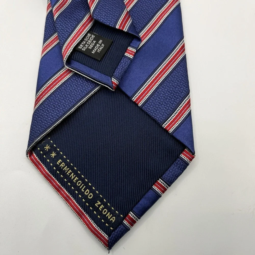 Ermenegildo Zegna Tie Blue Red Repp Stripe Silk Italy Classic
